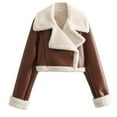 thumbnail image 1 of WCMZJ Women Winter Leather Jacket Thicken Fleece Lined Motorcycle Jacket Faux Fur Shearling Fluffy Coat Cropped Bomber Jacket Brown M, 1 of 3