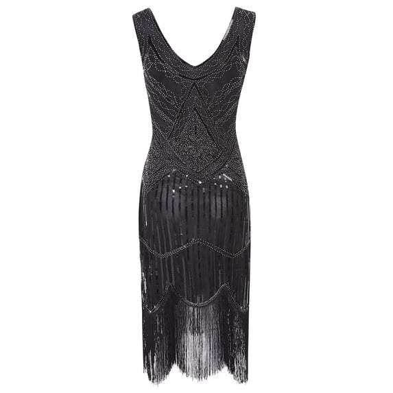 WCMZJ Women's 1920s Sequin Gatsby Flapper Dress Vintage Fringed Beaded Sleeveless Scoop Neck Cocktail Dresses Party Black S