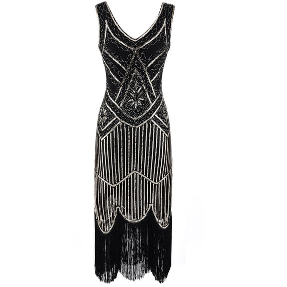 WCMZJ Women's 1920s Sequin Gatsby Flapper Dress Vintage Fringed Beaded Sleeveless Scoop Neck Cocktail Dresses Party Silver 3XL