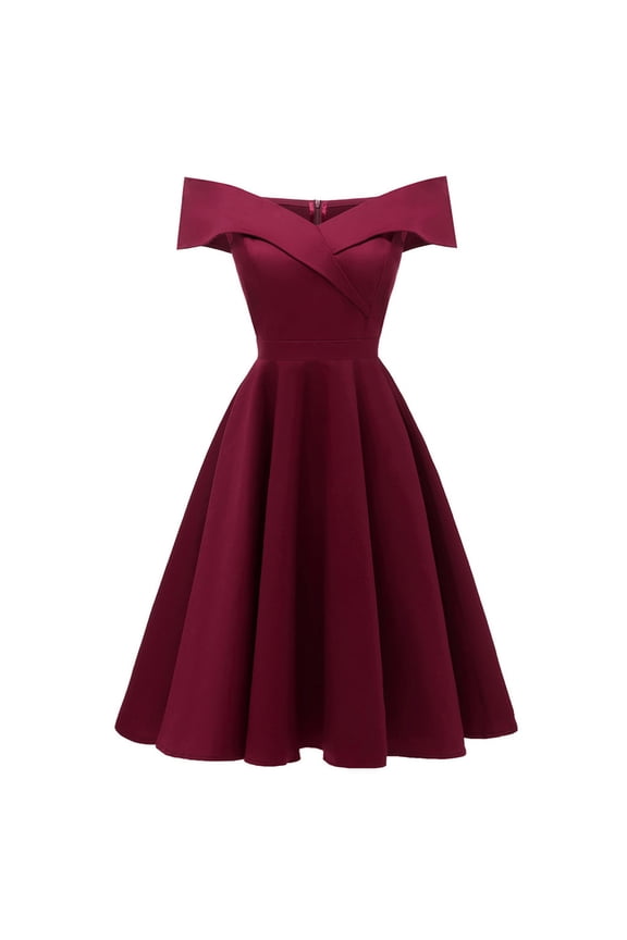 Women's 1950's Vintage Wrap Dress Off The V Neck Formal Ruffle Hem Swing Dresses for Wedding Cocktail Party Wine S