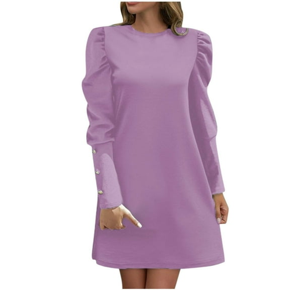 WCMZJ Women's 2024 Casual Long Puff Sleeve Dresses Crew Neck Ruffle Aline Short Mini Dress Casual Business Office Tunic Dress Pink XXL