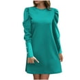 thumbnail image 1 of WCMZJ Women's 2024 Casual Long Puff Sleeve Dresses Crew Neck Ruffle Aline Short Mini Dress Casual Business Office Tunic Dress Sky Blue S, 1 of 5