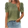 thumbnail image 1 of WCMZJ Women's 2025 Summer Short Puff Sleeve Tops Trendy Crewneck Floral Print Shirts Dressy Casual Blouses Army Green M, 1 of 5