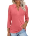 thumbnail image 1 of WCMZJ Women's 3/4 Sleeves V Neck Polo Shirts Casual Summer Tops Basic Collar Cute Tees Pink L, 1 of 6