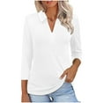 thumbnail image 1 of WCMZJ Women's 3/4 Sleeves V Neck Polo Shirts Casual Summer Tops Basic Collar Cute Tees White XL, 1 of 6