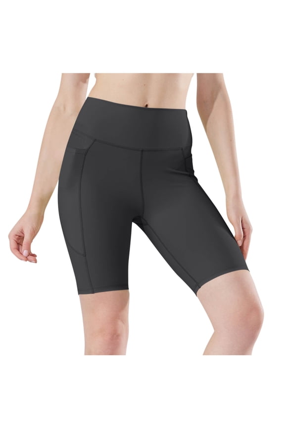 Women's 8" Biker Shorts with Pockets High Waist Tummy Control Running Workout Spandex Gym Volleyball Yoga Shorts Black XL