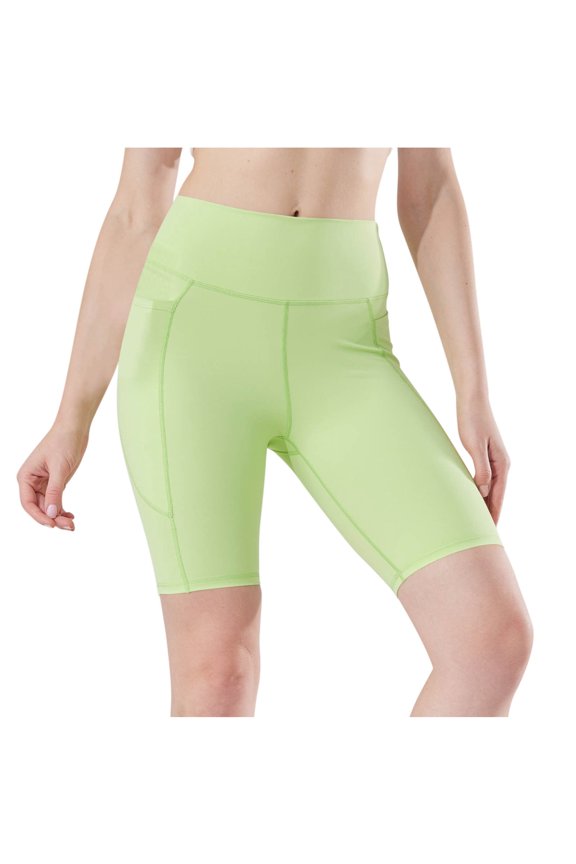 Women's 8" Biker Shorts with Pockets High Waist Tummy Control Running Workout Spandex Gym Volleyball Yoga Shorts Green M