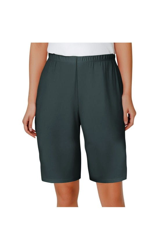 Women's Bermuda Shorts Plus Size Long Casual Summer Knee Length Pull On Lounge Shorts with Pockets