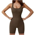 thumbnail image 1 of WCMZJ Women's Bodysuit Yoga Workout Romper One Piece Outfits Ribbed Sleeveless Going Out Bodycon Jumpsuit Shorts Coffee M, 1 of 5