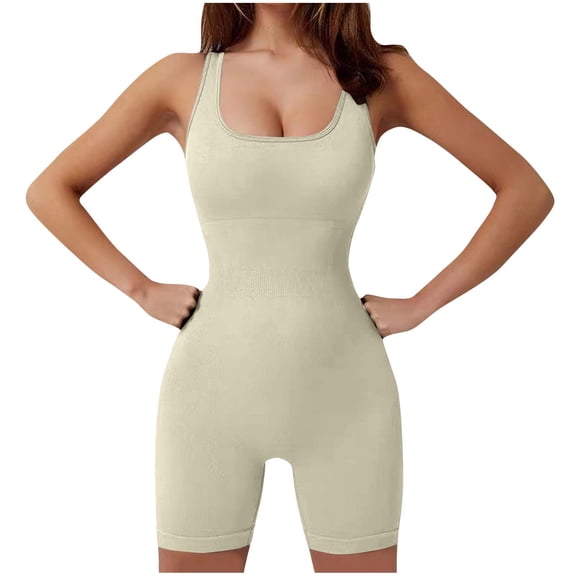 WCMZJ Women's Bodysuit Yoga Workout Romper One Piece Outfits Ribbed Sleeveless Going Out Bodycon Jumpsuit Shorts White S