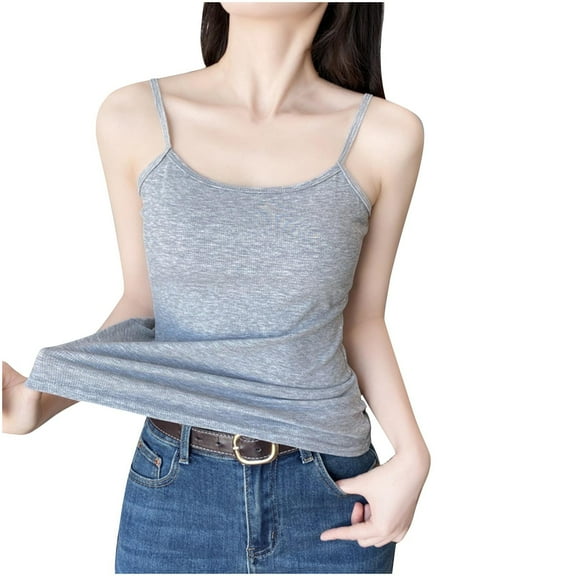 WCMZJ Women's Camisole Tops Basic Undershirts Camis Scoop Neck Ribbed Knit Sleeveless Spaghetti Strap Tank Top Gray M