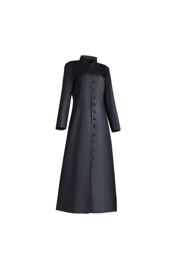 Women's Cassock Robe Church Robe Choir Minister Clergy Pulpit Liturgical Button Down Solid Color Long Coats Black 3XL