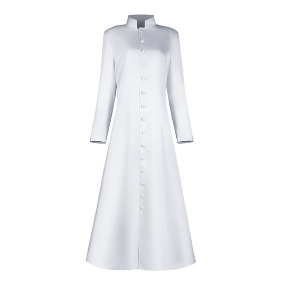 WCMZJ Women's Cassock Robe Church Robe Choir Minister Clergy Pulpit Liturgical Button Down Solid Color Long Coats White XXL