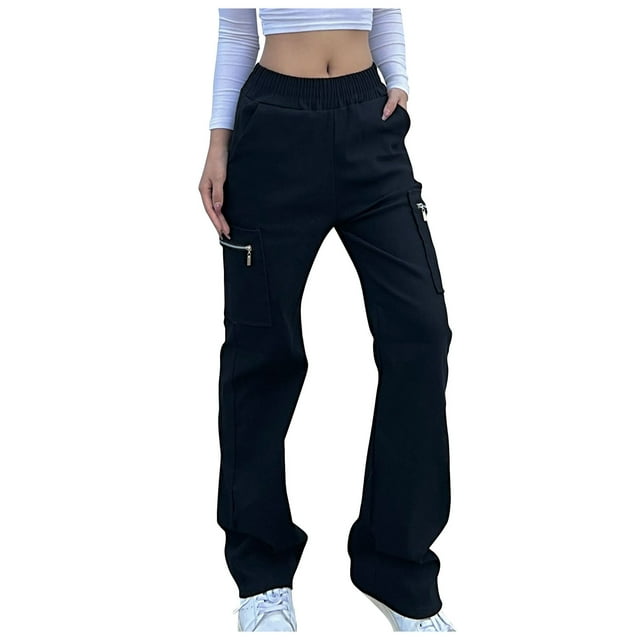 WCMZJ Women's Casual Cargo Pants Elastic High Waist Straigth Leg Solid ...