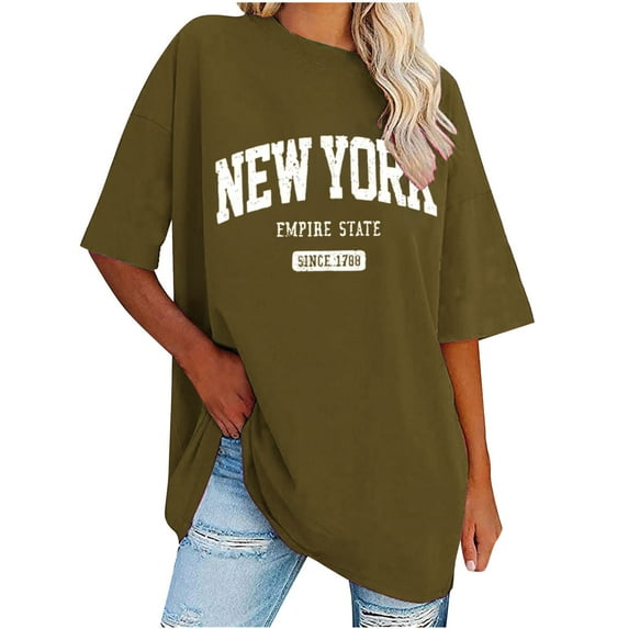 WCMZJ Women's Casual Crewneck Short Sleeve Oversized T Shirt Letter Graphic Tees Drop Shoulder Summer Spring Loose T Shirt Tops Bronze XL