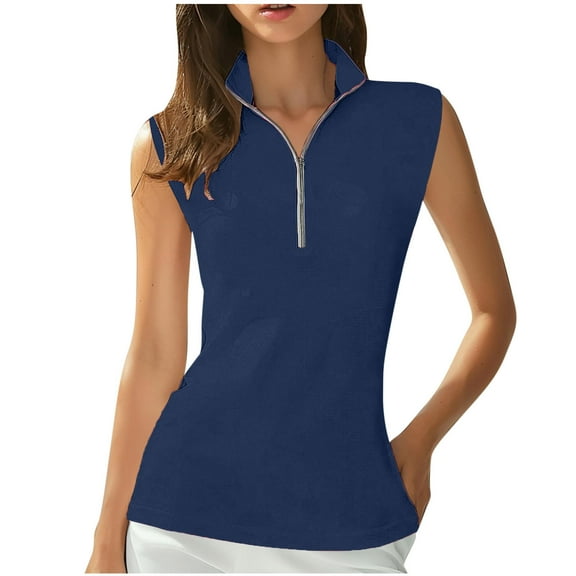 WCMZJ Women's Casual Golf Polo Shirts Collar Neck Quarter Zip Front Sleeveless Tank Tops Shirt