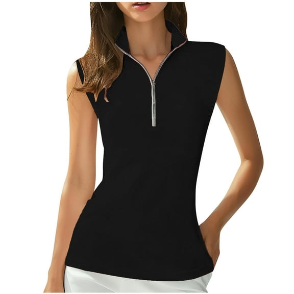 WCMZJ Women's Casual Golf Polo Shirts Collar Neck Quarter Zip Front Sleeveless Tank Tops Shirt