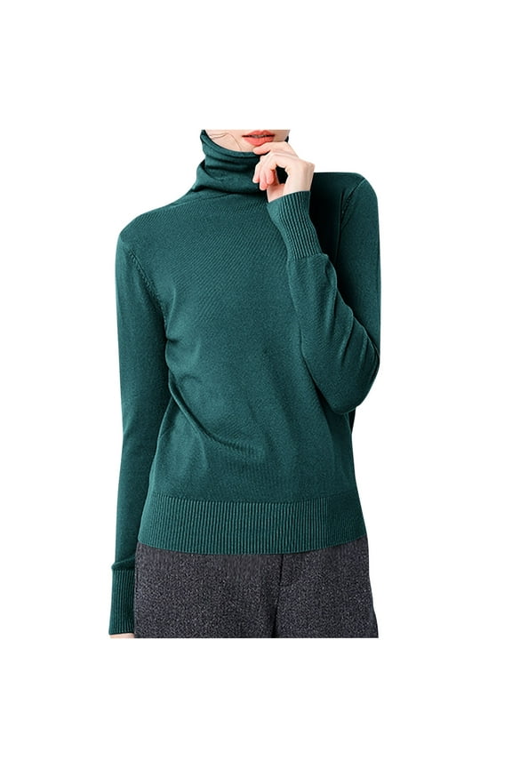 Women's Classic Fit Lightweight Long Sleeve Turtleneck Sweater Solid Color Slim Tops Green XL