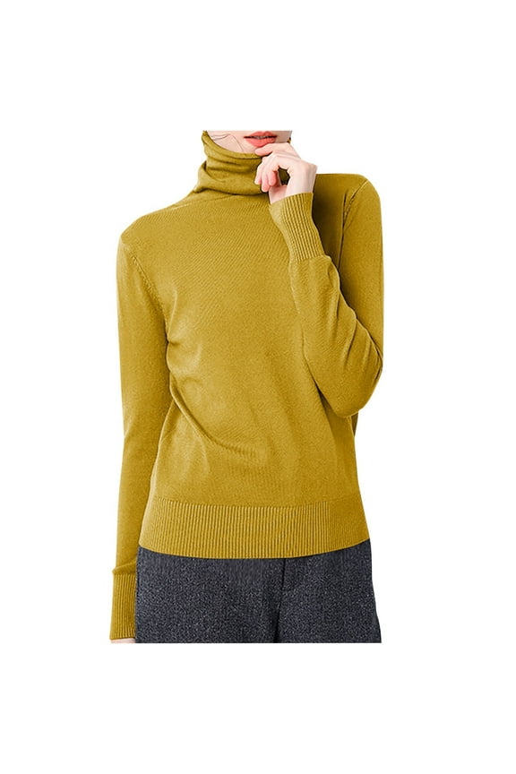 Women's Classic Fit Lightweight Long Sleeve Turtleneck Sweater Solid Color Slim Tops Yellow L