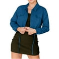 thumbnail image 1 of WCMZJ Women's Crop Jean Jacket Frayed Washed Button Down Cropped Denim Jacket with Pockets Lapel Drawstring Hem Blue S, 1 of 5