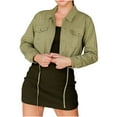 thumbnail image 1 of WCMZJ Women's Crop Jean Jacket Frayed Washed Button Down Cropped Denim Jacket with Pockets Lapel Drawstring Hem Green L, 1 of 5