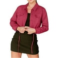 thumbnail image 1 of WCMZJ Women's Crop Jean Jacket Frayed Washed Button Down Cropped Denim Jacket with Pockets Lapel Drawstring Hem Red M, 1 of 5