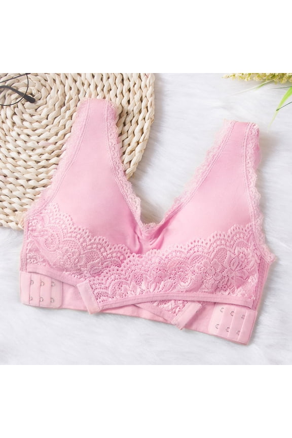 Women's Daily Bra Push Up Bras No Underwire High Support Front Closure Front Snaps Full Coverage Easy Close Sports Bras Pink XL