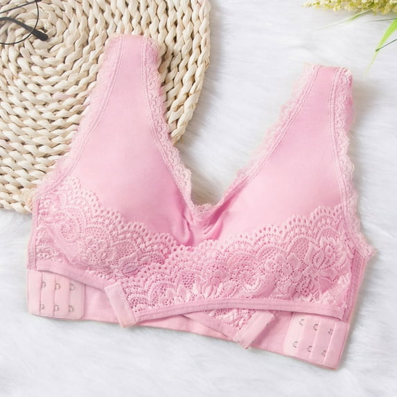 WCMZJ Women's Daily Bra Push Up Bras No Underwire High Support Front Closure Front Snaps Full Coverage Easy Close Sports Bras Pink XL