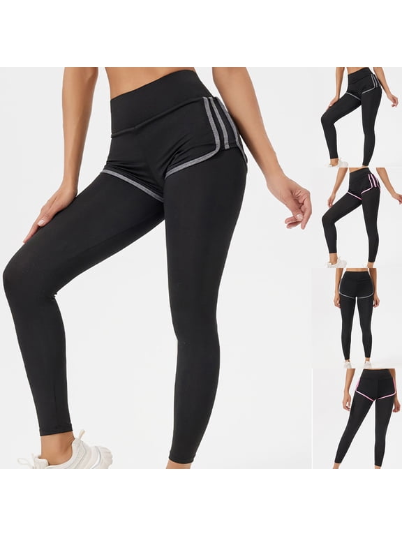 Women's Double Layer Yoga Pants High Rise Stretch Gym Training Leggings Everyday Workout Trousers with Pocket