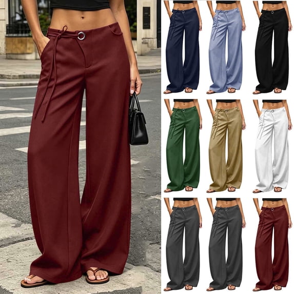 WCMZJ Women's Dress Pants High Waist Tie Front Loose Business Office Casual Wide Leg Trousers with Pockets