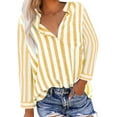 thumbnail image 1 of WCMZJ Women's Fall Cotton 3/4 Sleeves Shirts Striped Print Casual V Neck Button Down Shirts Casual Tee Blouses with Pockets Yellow XXL, 1 of 6