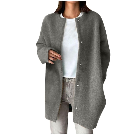 WCMZJ Women's Fall Winter Button Down Long Knit Cardigan Sweater Coat Business Casual Loose Coatigan Dark Gray M