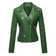 thumbnail image 1 of WCMZJ Women's Faux Leather Jacket with Pockets Long Sleeve Lapel Moto Biker Short Coat Slim Fit PU Outwear for Fall and Winter Green M, 1 of 3