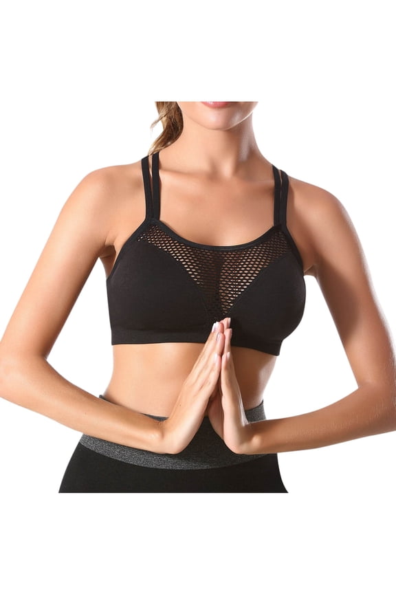 Women's Fishnet No Underwire Sports Bra Breathable Criss Cross Back Bras Hollow Out Camisole Going Out Tops Lingerie