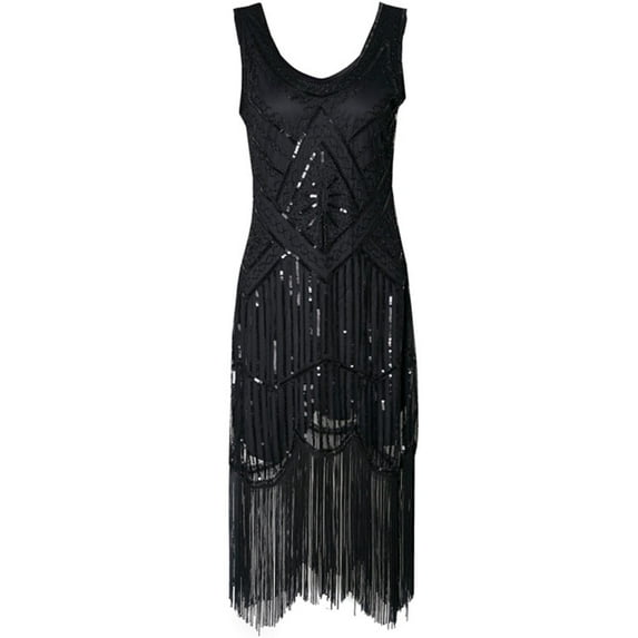 WCMZJ Women's Flapper Dress Vintage Sequin Fringe Tank Dress Scoop Neck 1920s Gatsby Beaded Prom Dress Retro Party Cocktail Gown Black 4XL