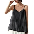 thumbnail image 1 of WCMZJ Women's Linen Camisole Tank Top V-Neck Loose Casual Adjustable Strap Summer Tops Black M, 1 of 5
