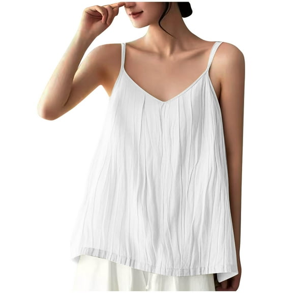 WCMZJ Women's Linen Camisole Tank Top V-Neck Loose Casual Adjustable Strap Summer Tops White M