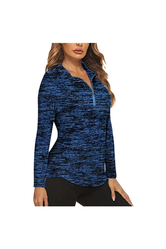 Women's Long Sleeve Golf Tennis Polo Shirts UPF 50+ Half Zip Dry Fit Workout Tops Athletic Shirt Dark Blue XXL