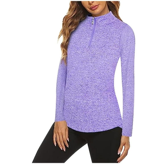 WCMZJ Women's Long Sleeve Golf Tennis Polo Shirts UPF 50+ Half Zip Dry Fit Workout Tops Athletic Shirt Purple XL