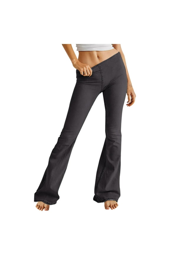 Women's Low Waisted Flare Leggings Ladies Elastic Wide Leg Skinny Casual Bootcut Pants