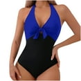 thumbnail image 1 of WCMZJ Women's One Piece Swimsuits Halter Bathing Suits Knot Front Push Up Swim Suits Tummy Control Swimwear Blue M, 1 of 8