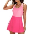 thumbnail image 1 of WCMZJ Women's One Piece Swimsuits Tummy Control Swimdress Color Block Bathing Suit Skirted Swimwear with Pockets Pink 2XL, 1 of 9