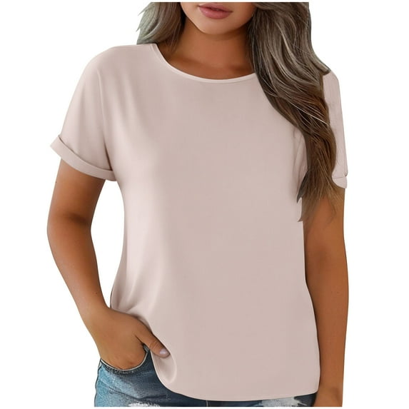 WCMZJ Women's Oversized Crewneck T-Shirts Short Sleeve Basic Solid Color Tee Classic-Fit Shirt Breathable Comfy Summer Top Pink 3XL