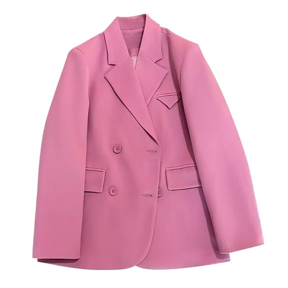 WCMZJ Women's Oversized Double-Breasted Suit Blazer Jacket Top Stitch Long Sleeve Casual Work Office Blazer with Pockets Hot Pink L
