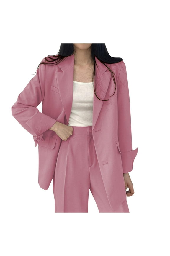 Women's Oversized Single Breasted Suit Blazer Jacket Long Sleeve Casual Boyfriend Style Work Office Blazer with Pockets Pink L