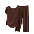 thumbnail image 1 of WCMZJ Women's Pajama Sets Crew Neck Soft Loungewear Ruffle Short Sleeve Top and Capri Pants Lazy Cozy Sleepwear 2 Piece Nightwear Coffee M, 1 of 5