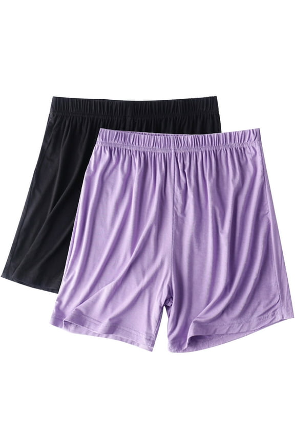 Women's Plus Size Underwear 2 Piece Elastic Soft Comfortable Cotton Boy Shorts Panties for Girls Casual Soft Lounge Sleep Shorts