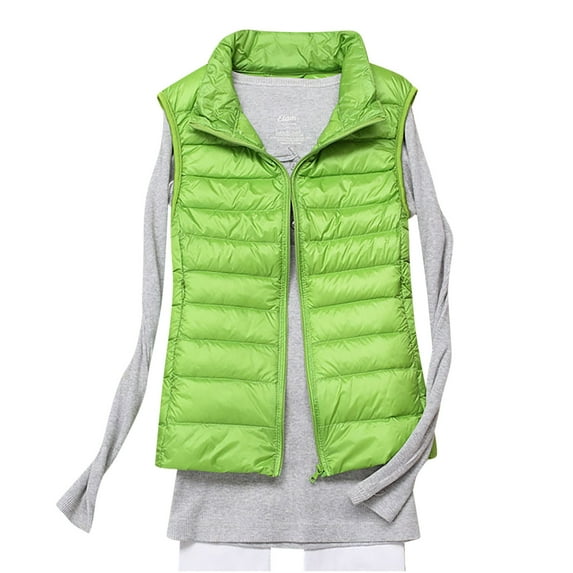 WCMZJ Women's Puffer Vests Lightweight Sleeveless Winter Stand Collar Zip Pockets Puffy Jacket Padded Gilet Green S
