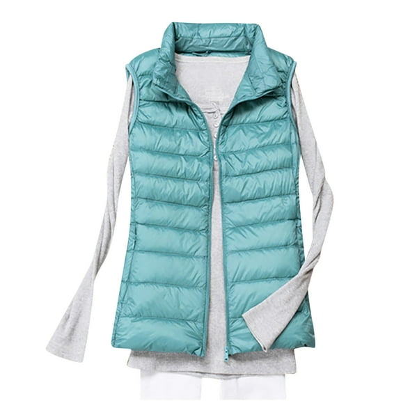 WCMZJ Women's Puffer Vests Lightweight Sleeveless Winter Stand Collar Zip Pockets Puffy Jacket Padded Gilet Light Blue 4XL