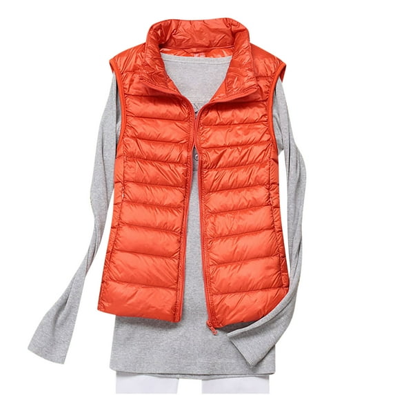 WCMZJ Women's Puffer Vests Lightweight Sleeveless Winter Stand Collar Zip Pockets Puffy Jacket Padded Gilet Orange L